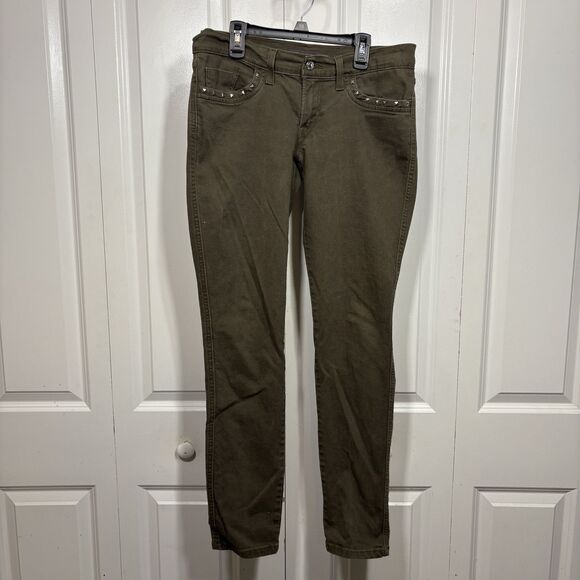 Levi's 524 Skinny Jeans Womens 29 Studded Green Superlow Y2K Grunge Boho Vintage - Picture 1 of 16
